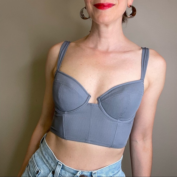 Urban Outfitters Tops - UO Out from Under gina bustier corset crop top longline bra blue gray medium M